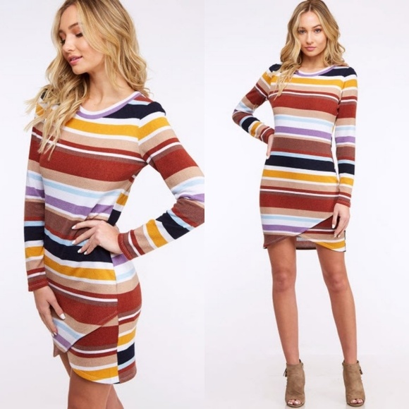 LAST 1! Striped fitted tulip hem sweater dress - Picture 3 of 7